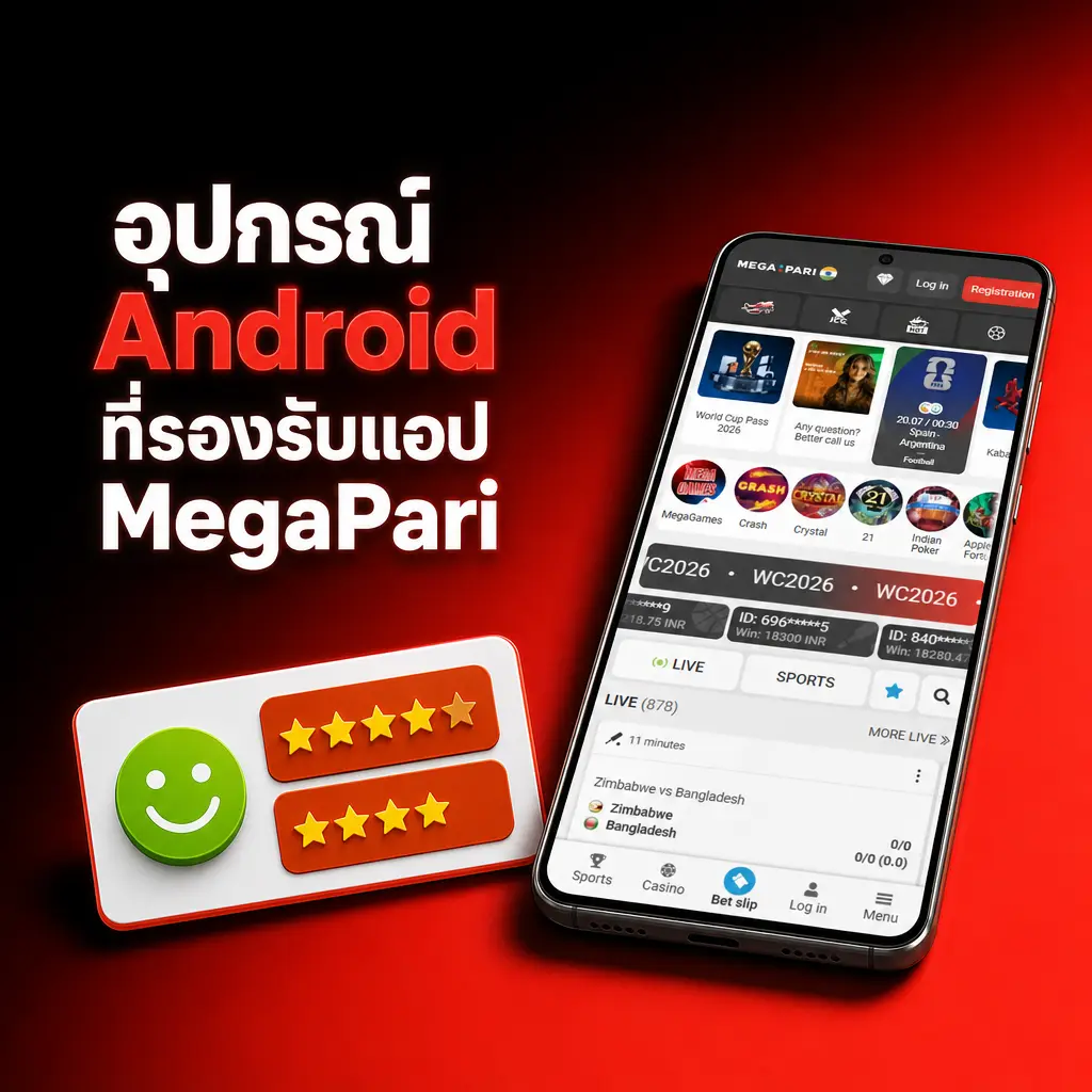 อุปกรณ์ Android ยอดนิยมในไทยที่รองรับแอป MegaPari เช่น Samsung, Xiaomi, OPPO และอื่นๆ