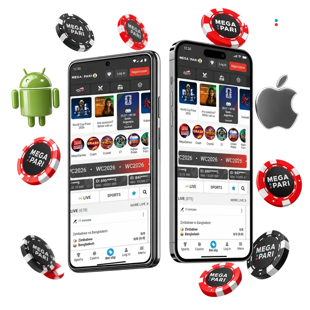 MegaPari app download page for Android APK and iOS showing features, platform details, and Thailand betting options