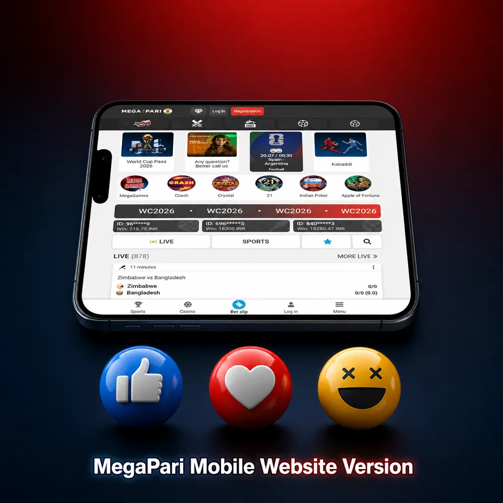 MegaPari mobile website interface optimised for smartphones and tablets showing sportsbook and casino games in Thailand