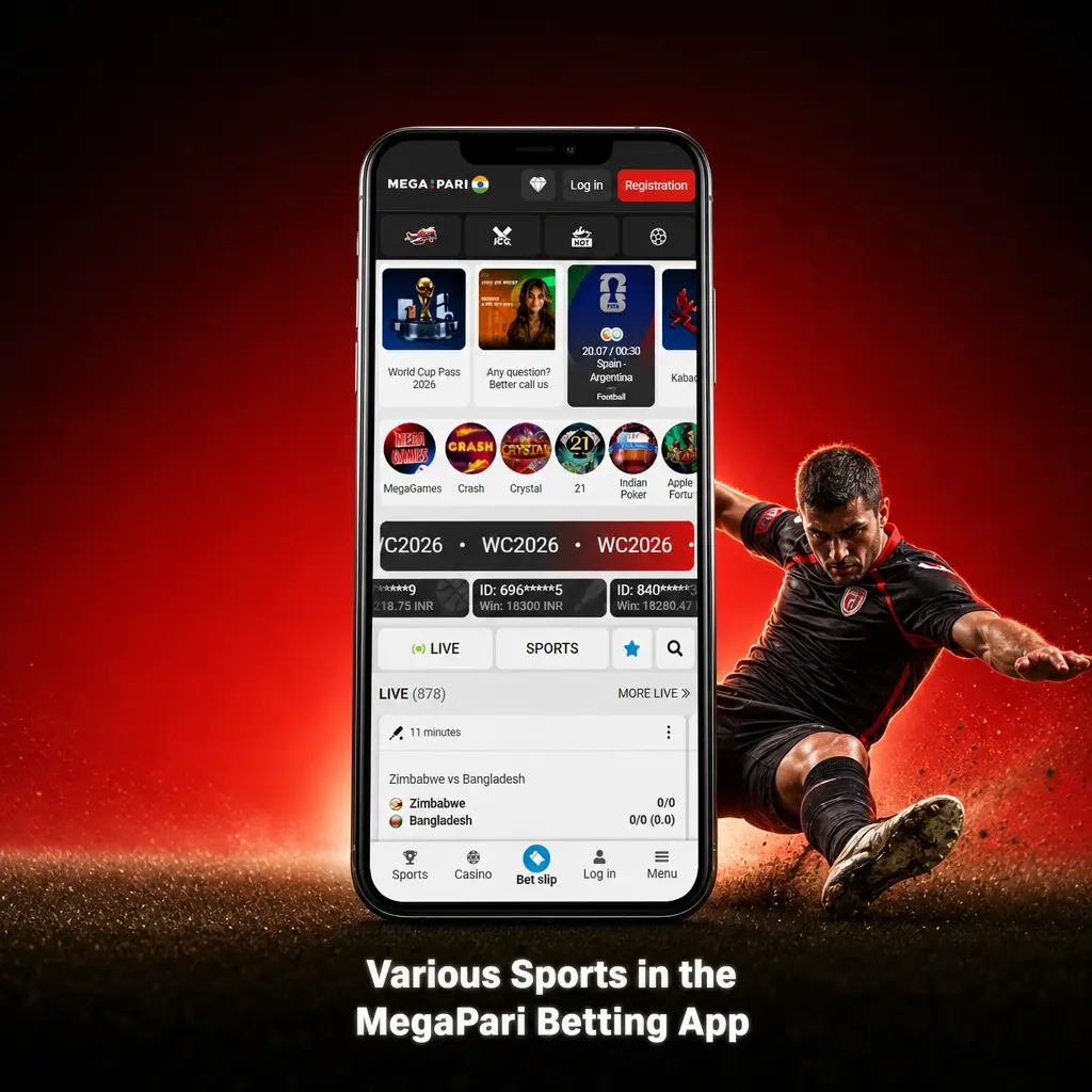 MegaPari betting app sports coverage including football, basketball, tennis, eSports, MMA, and 30+ disciplines